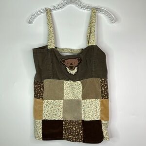 Gypsy Rose Festival Patchwork Grateful Dead Bear Brown Apron Top